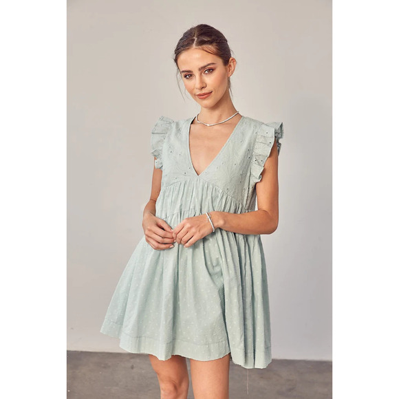 Talulah Size S Hidden Romper Babydoll Dress V Neck Sage Green - Picture 2 of 12